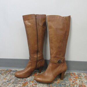 Anne Klein Tall Riding Boots Women Size 7 Brown High Heels Western Leather 852
